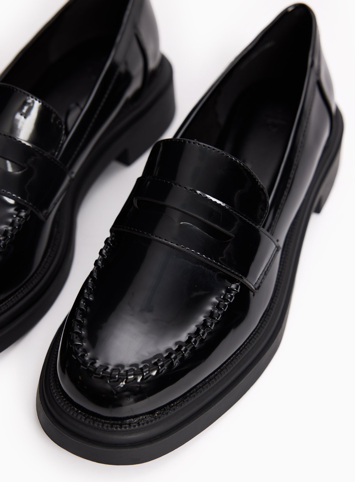 Black Chunky High Shine Loafers 