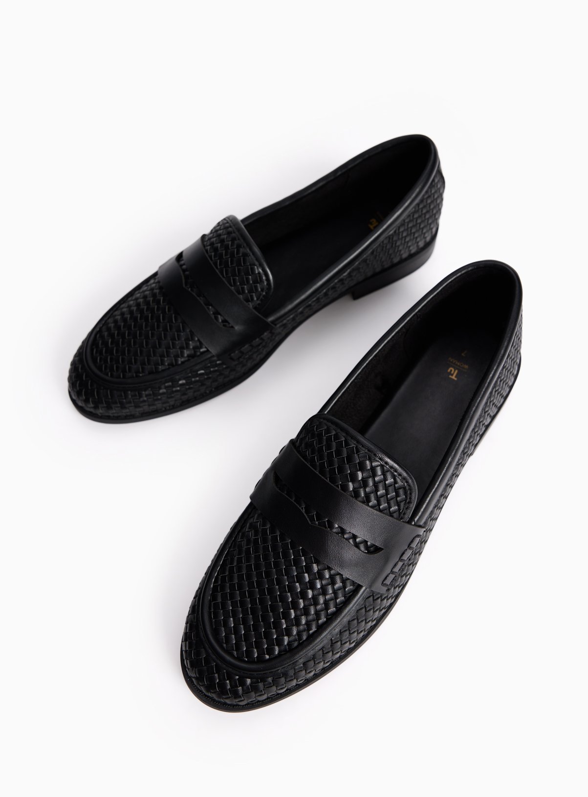 Black Weave Detail Faux Leather Loafers 5