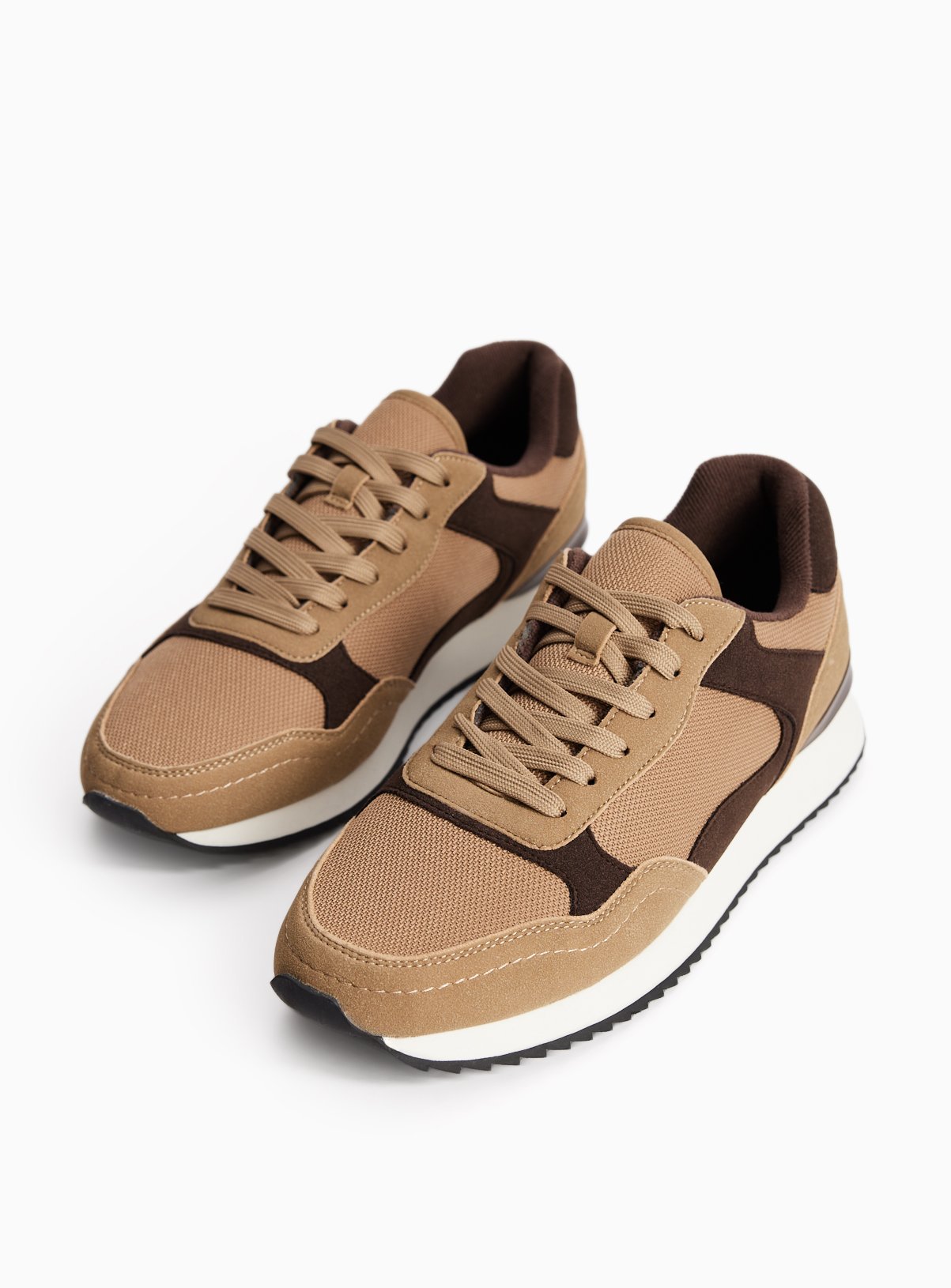 Brown Contrast Panels Jogger Trainers 