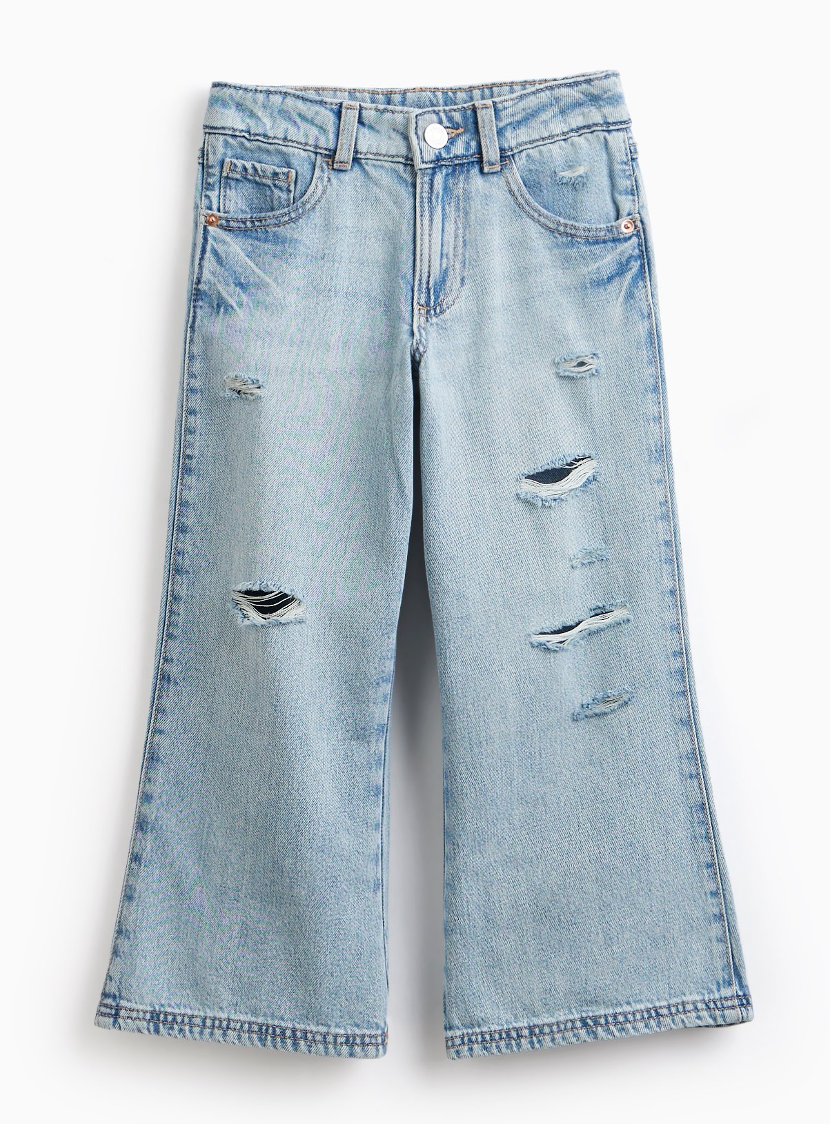 Blue Wide Leg Ripped Jeans 