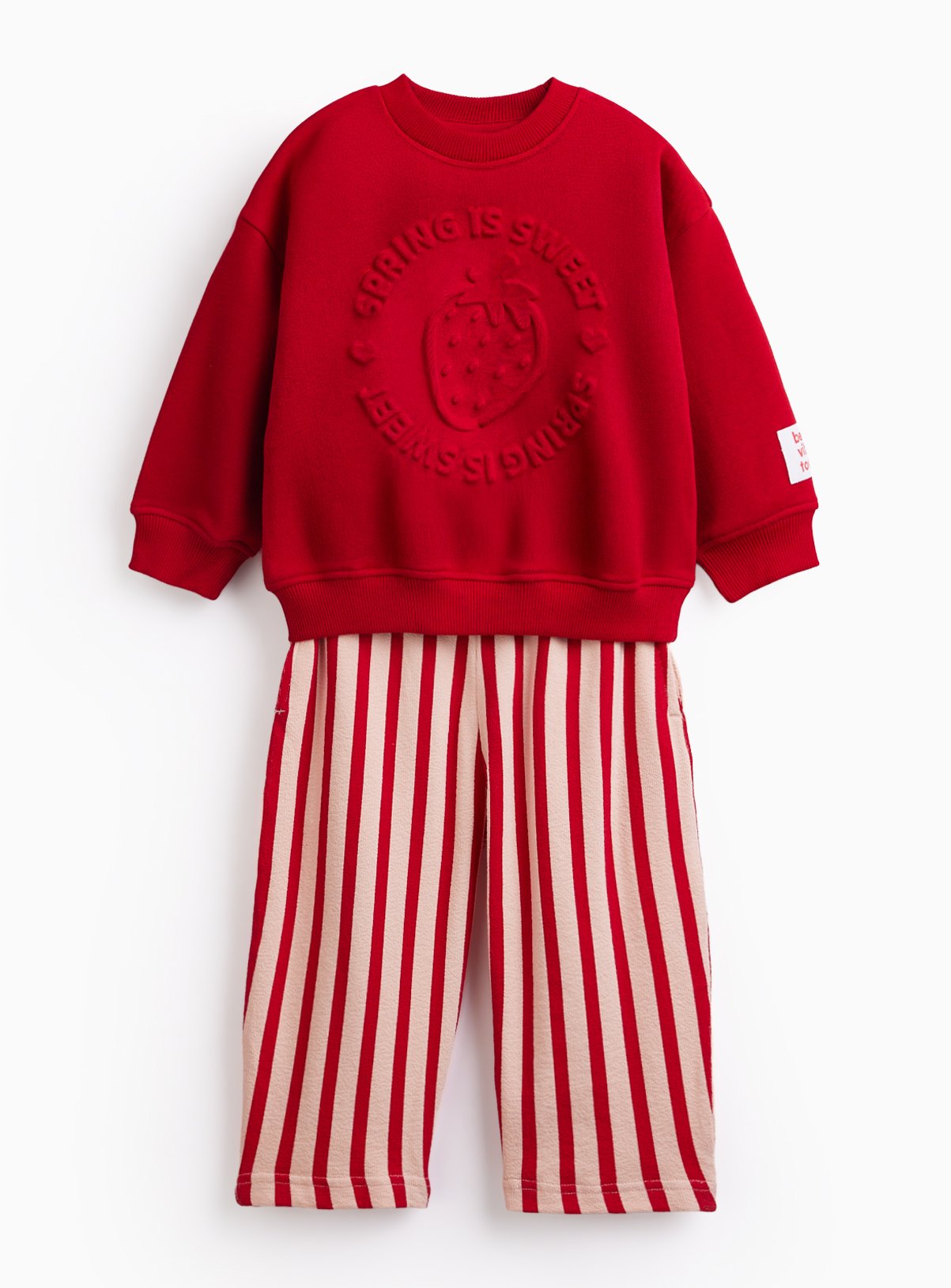Red Strawberry Embossed Sweat & Trousers Set 