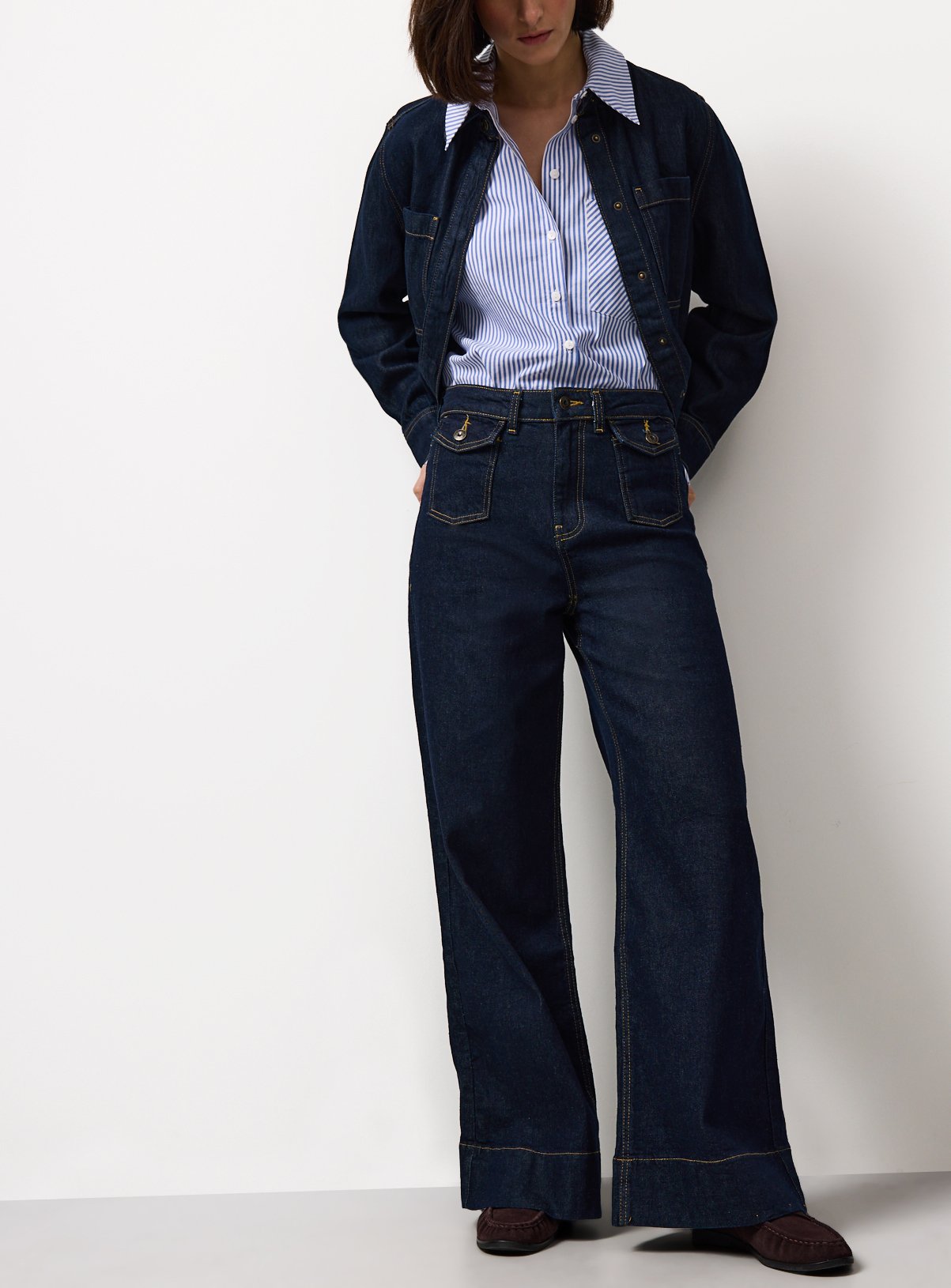 Dark Blue Flared Leg Denim Jeans 14S