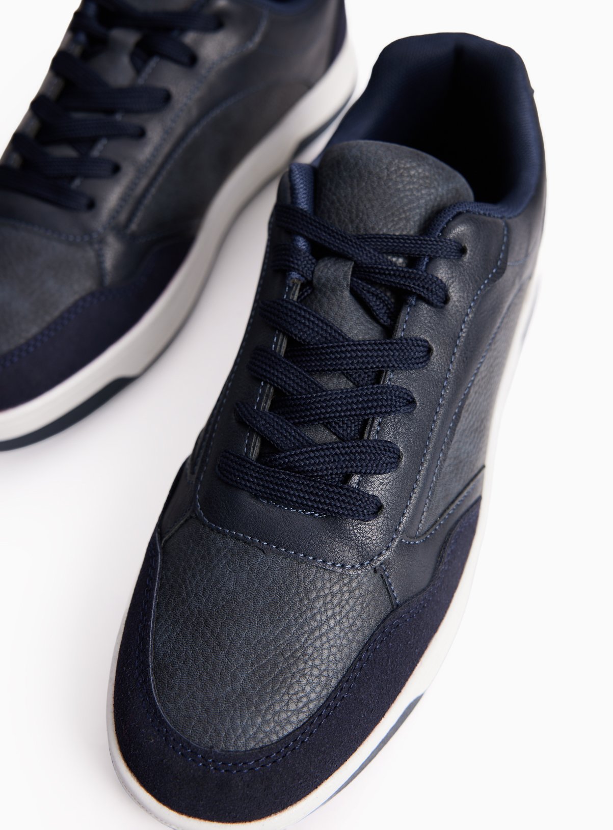 Navy Faux Leather Court Trainers 