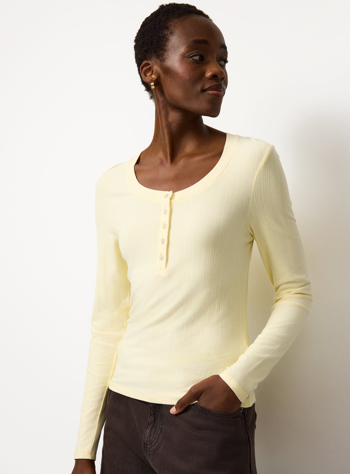 Yellow Henley Ribbed Top 6