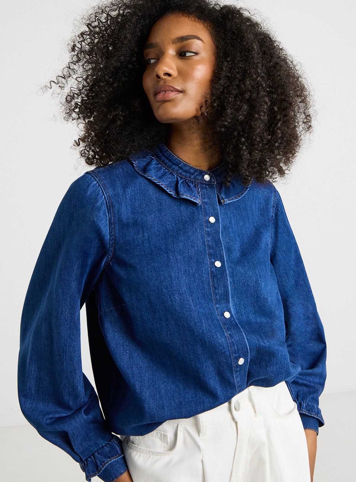 SIMPLY BE Mid Wash Full Collar Denim Shirt 