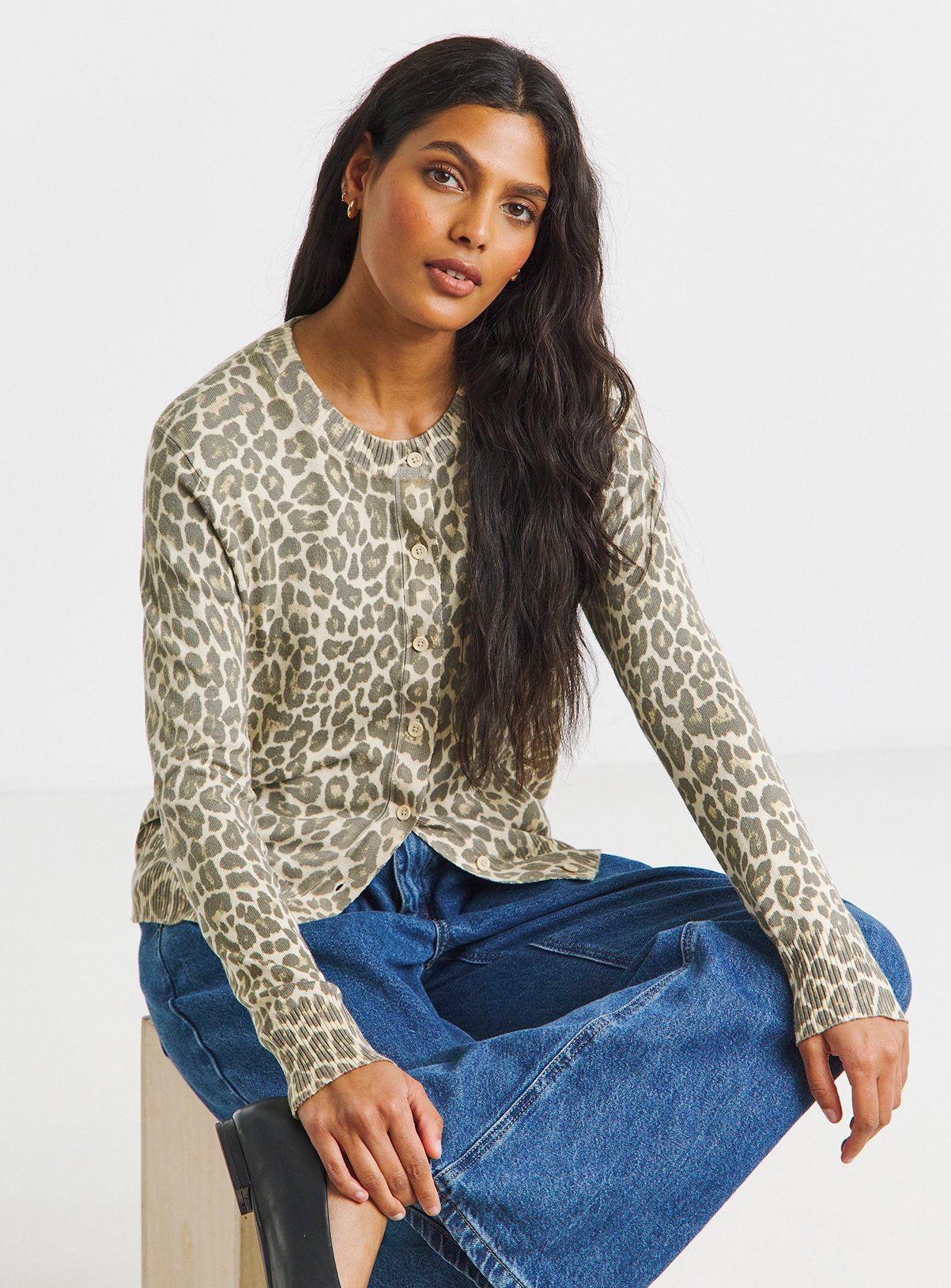 SIMPLY BE Crew Neck Cardigan Leopard 