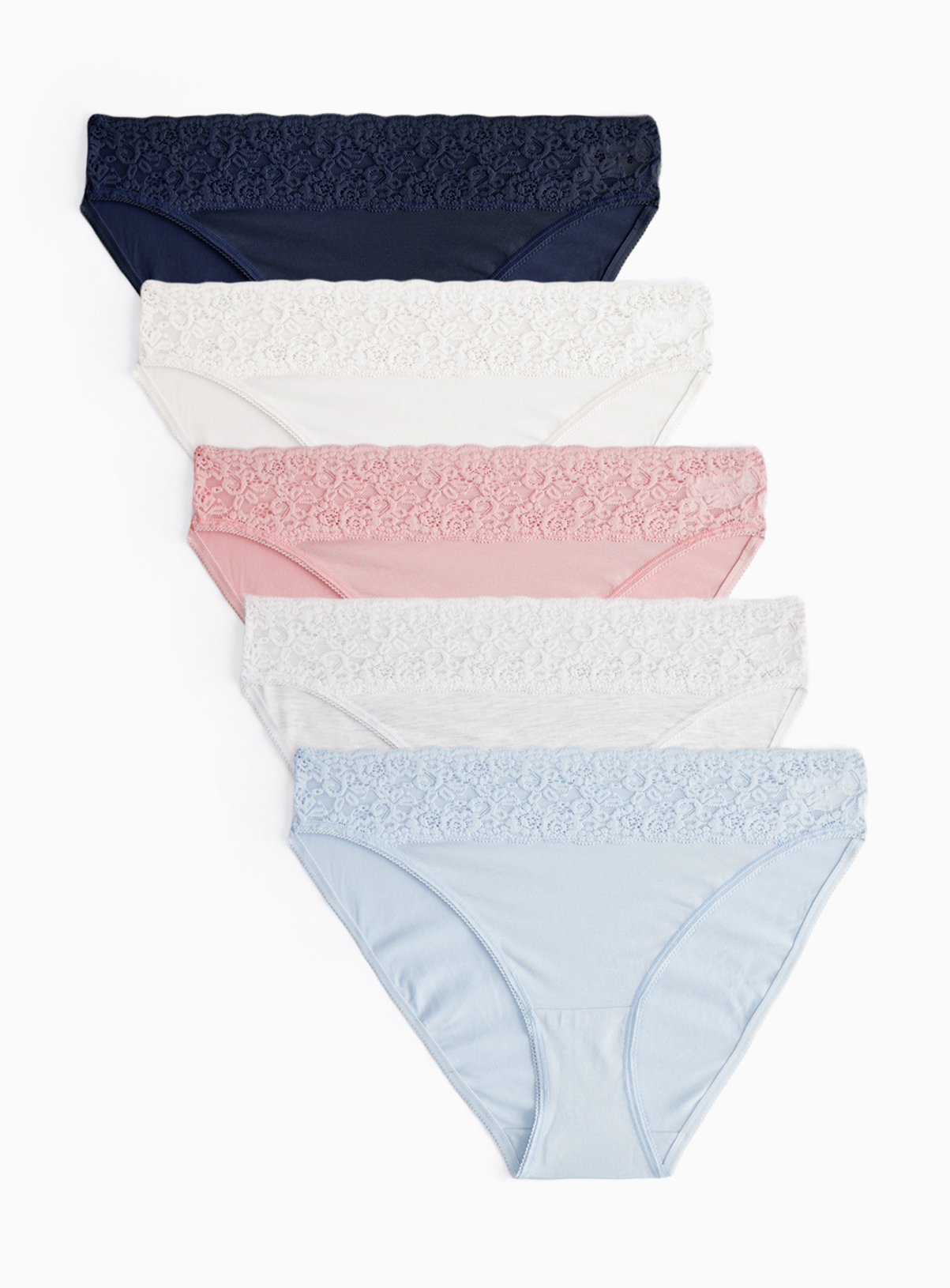 Lilac & Blue Lace High Leg Knickers 5 Pack