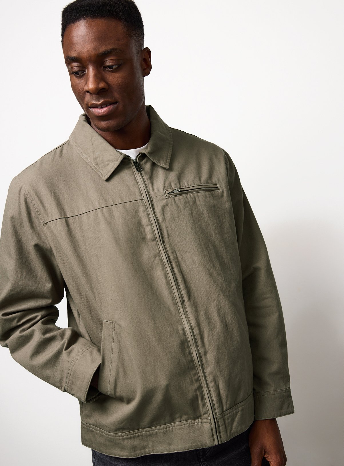 Olive Collared Harrington Jacket 