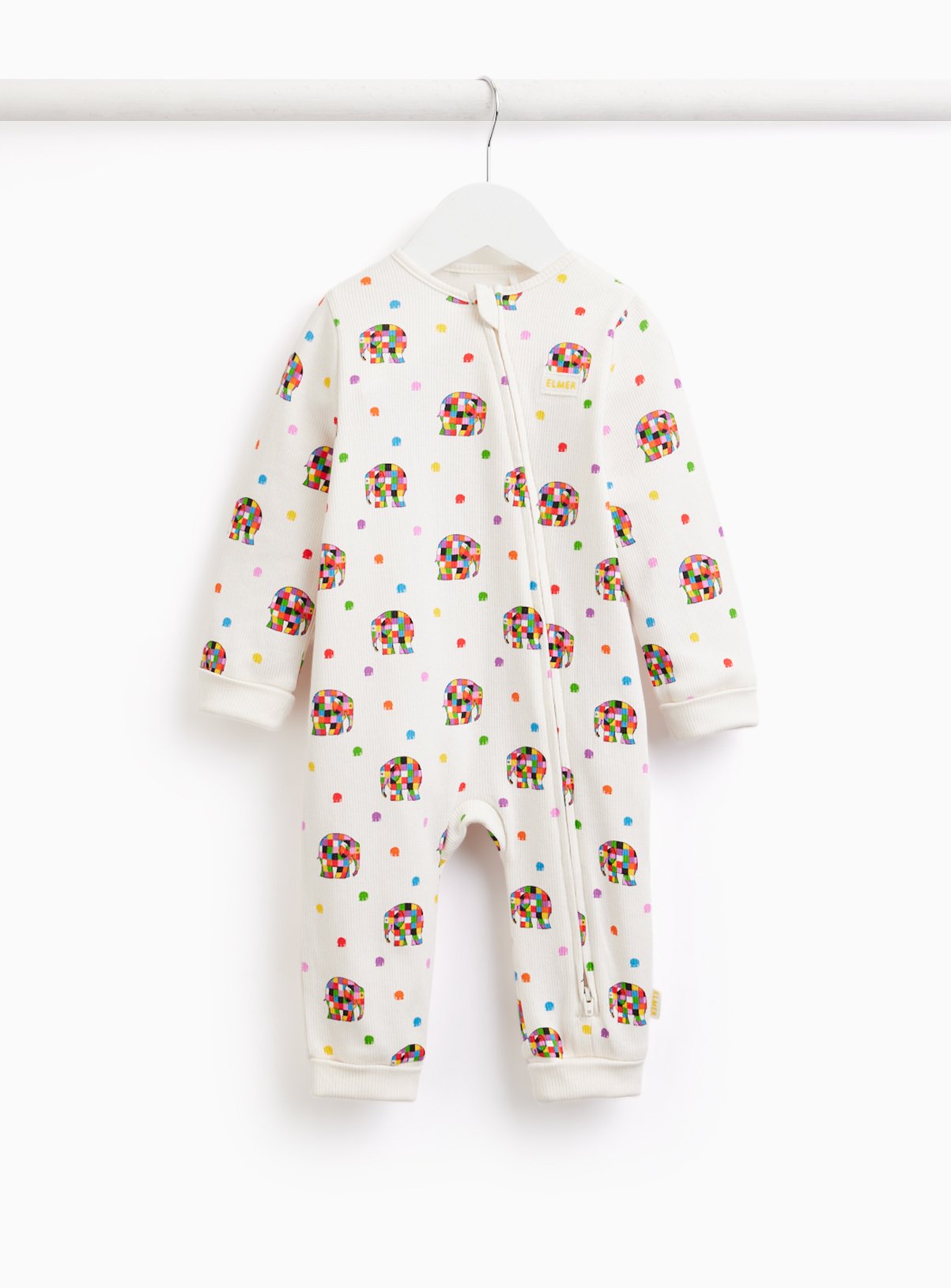 Cream Elmer Print Ribbed Sleepsuit 