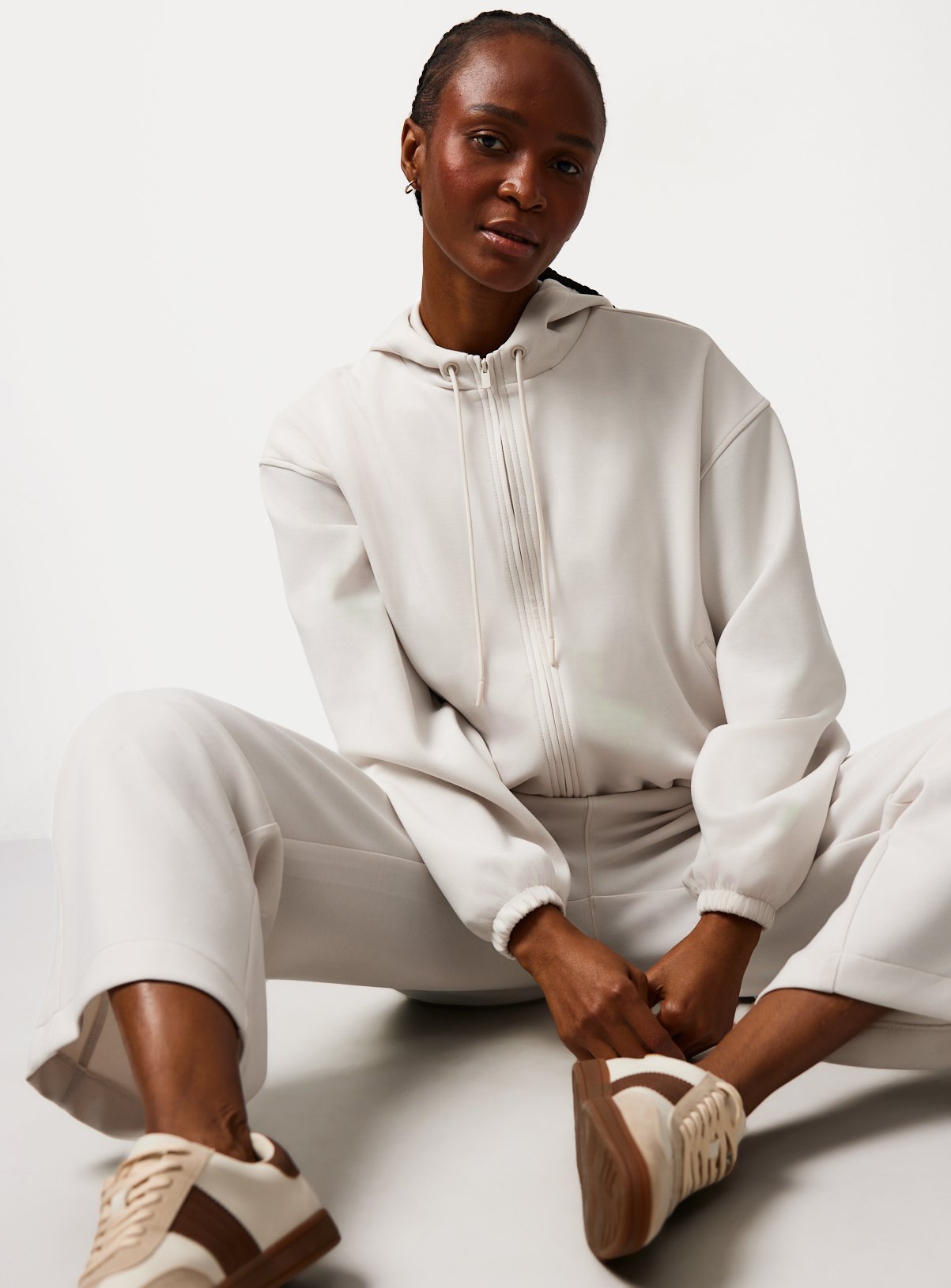 Cream Bubble Hem Zip Through Co-ord Hoodie S