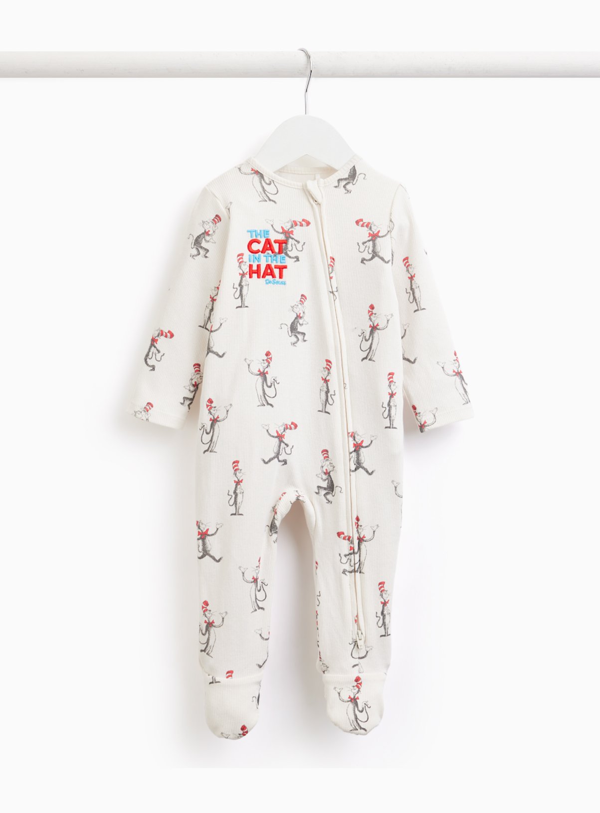 White Cat In The Hat Print Sleepsuit 