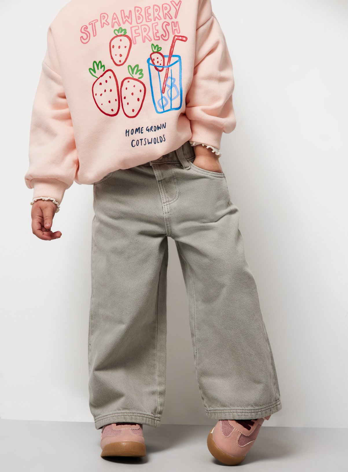 Soft Grey Denim Wide Leg Jeans 