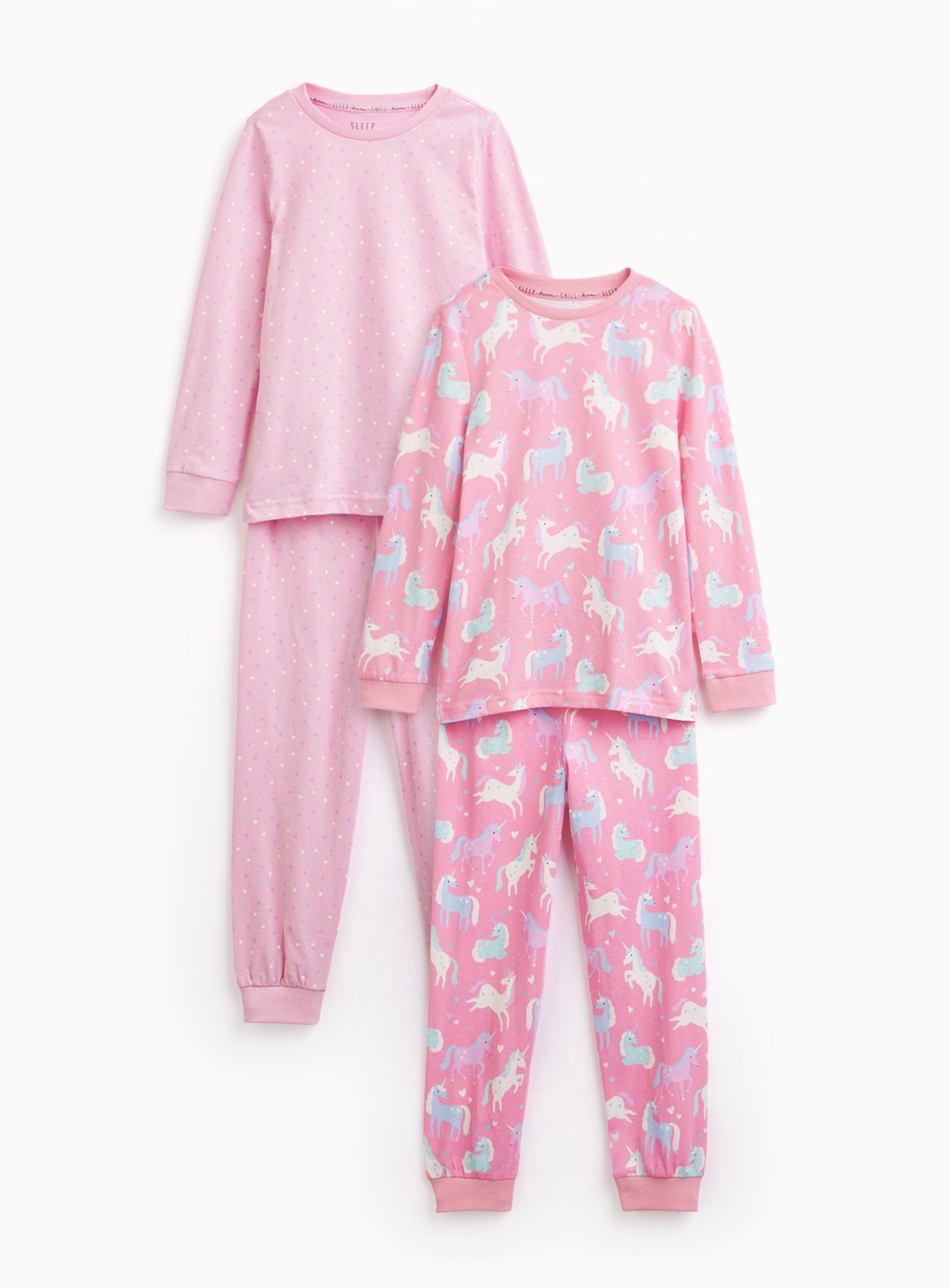 Unicorn Heart Printed Pyjama Set 2 Pack 