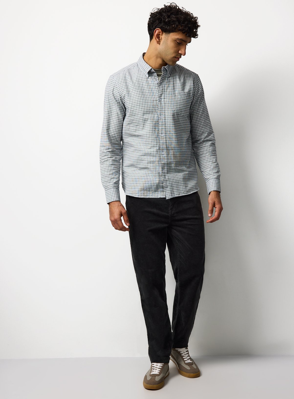 Navy Gingham Check Long Sleeve Oxford Shirt XXL