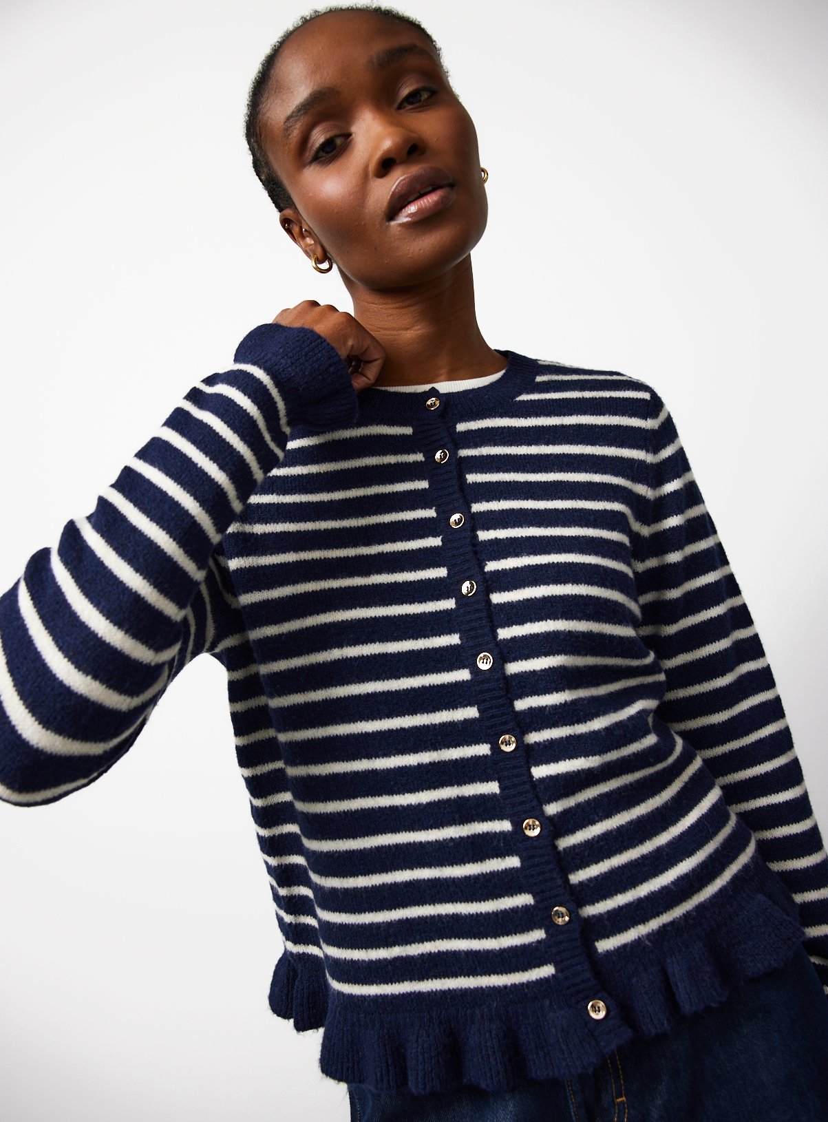 Navy Frill Hem Button Cardigan 18