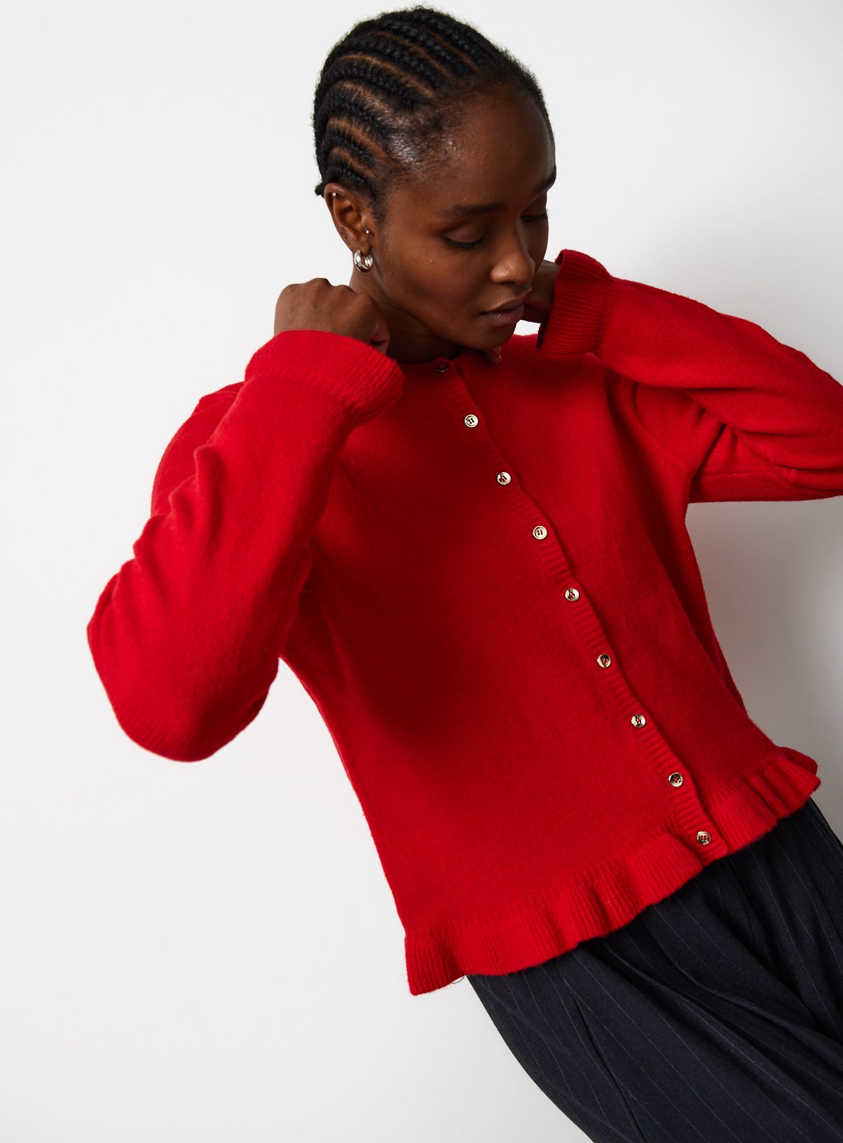 Red Frill Hem Button Cardigan 22