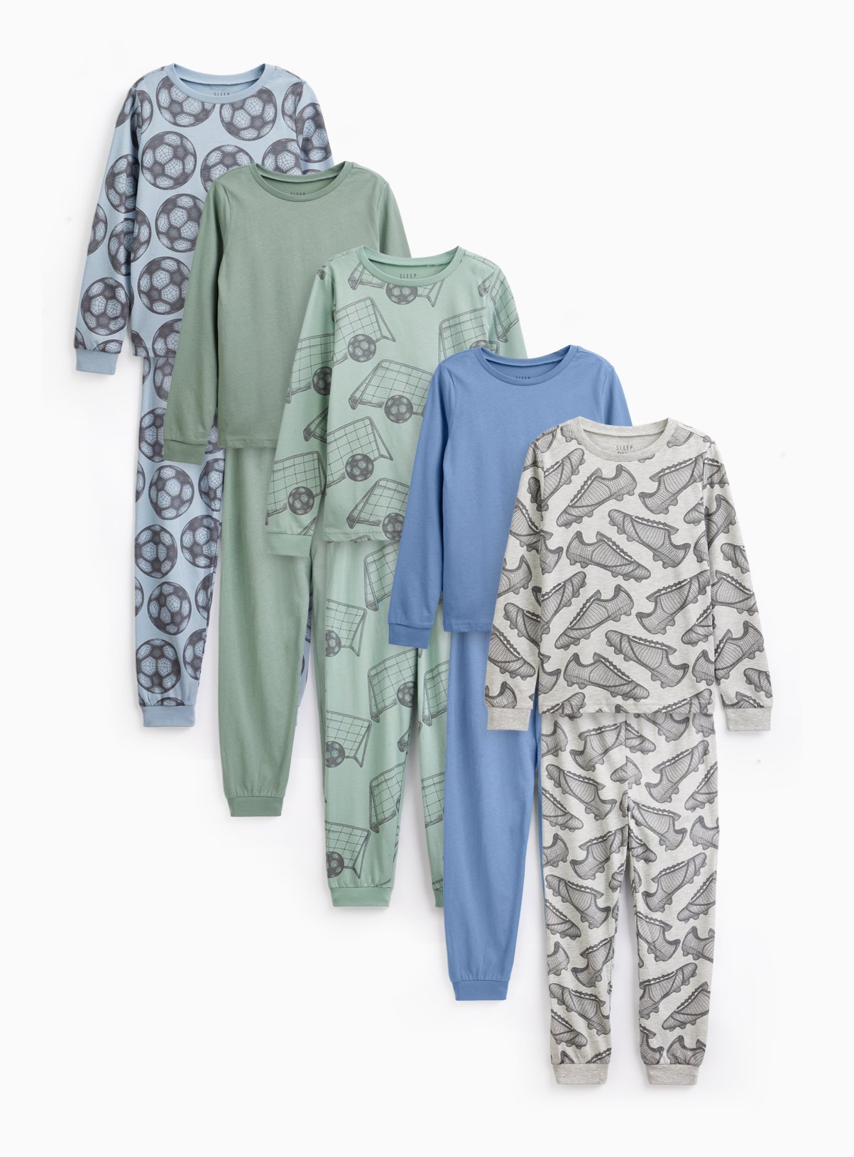 5 Pack Football Print Pyjamas 13-14 years