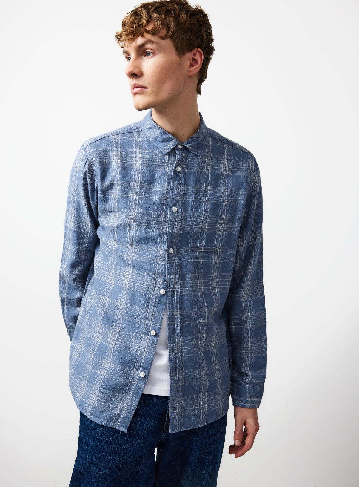 Blue Checked Brushed Long Sleeve Shirt XL