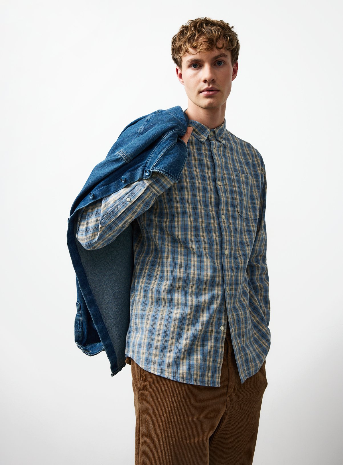 Blue Micro Check Long Sleeve Shirt XXXXL