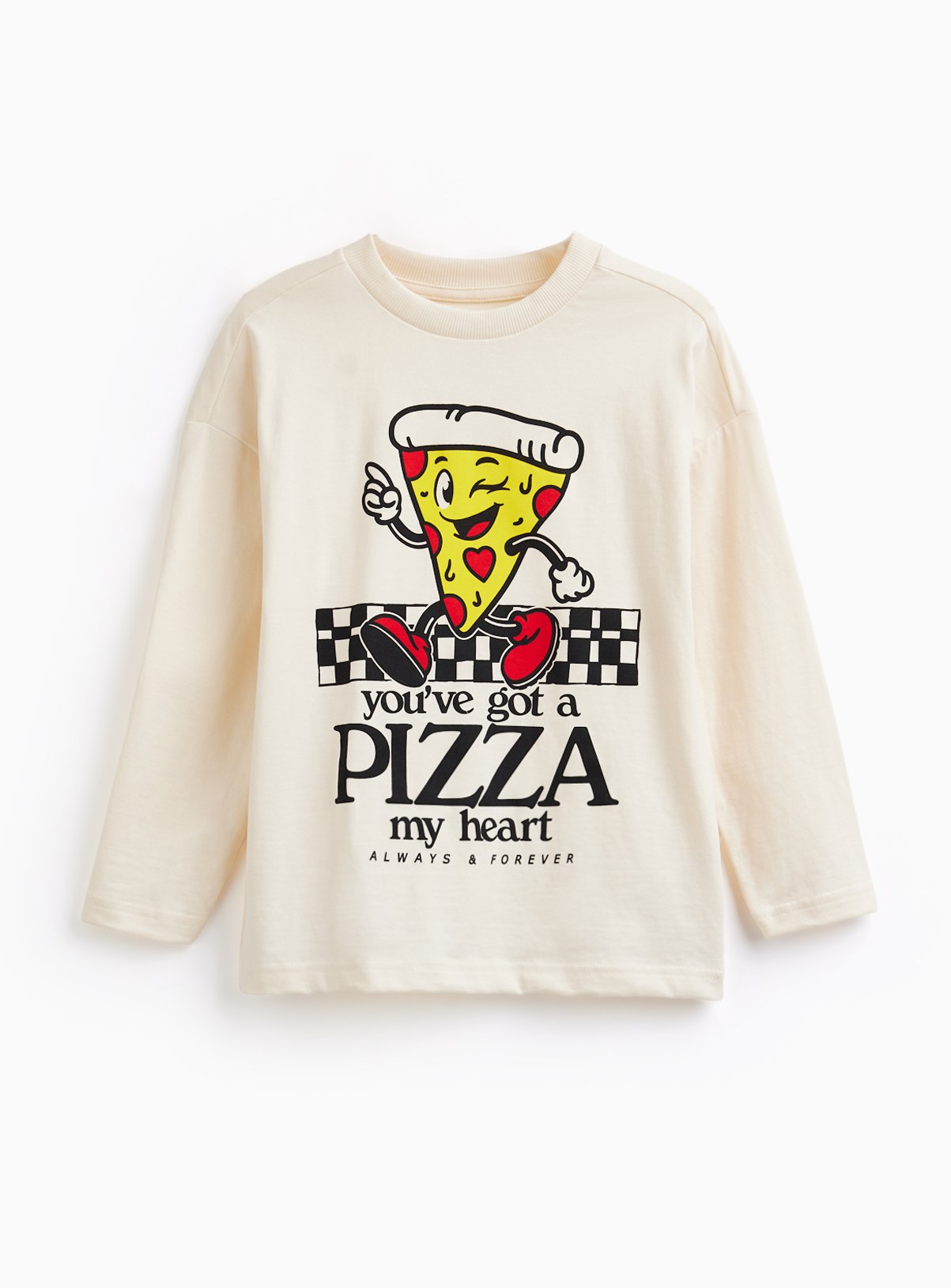 White Valentine's Day Pizza My Heart Long Sleeve Tee 