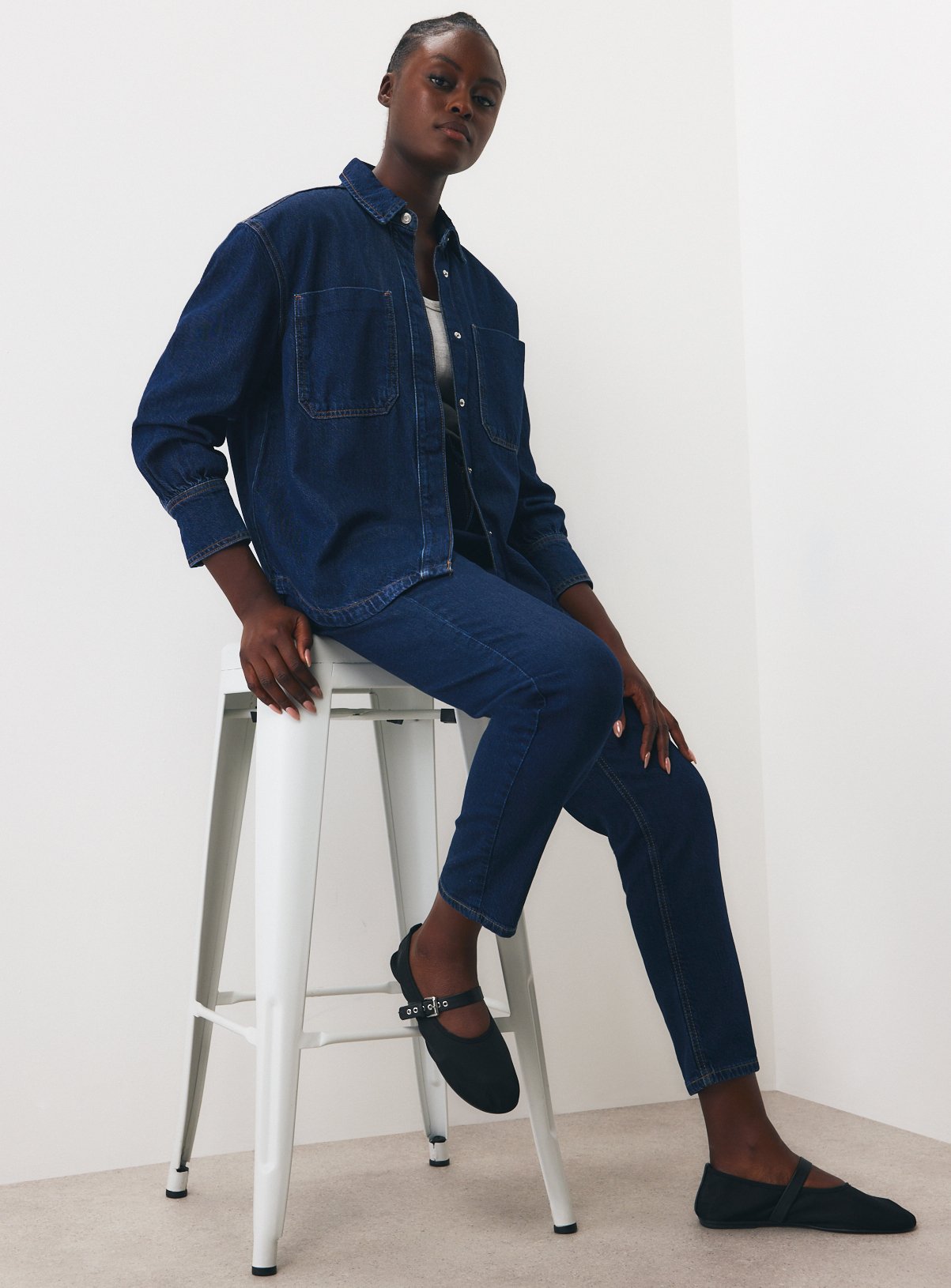 Denim Cotton Blend Mom Jeans 
