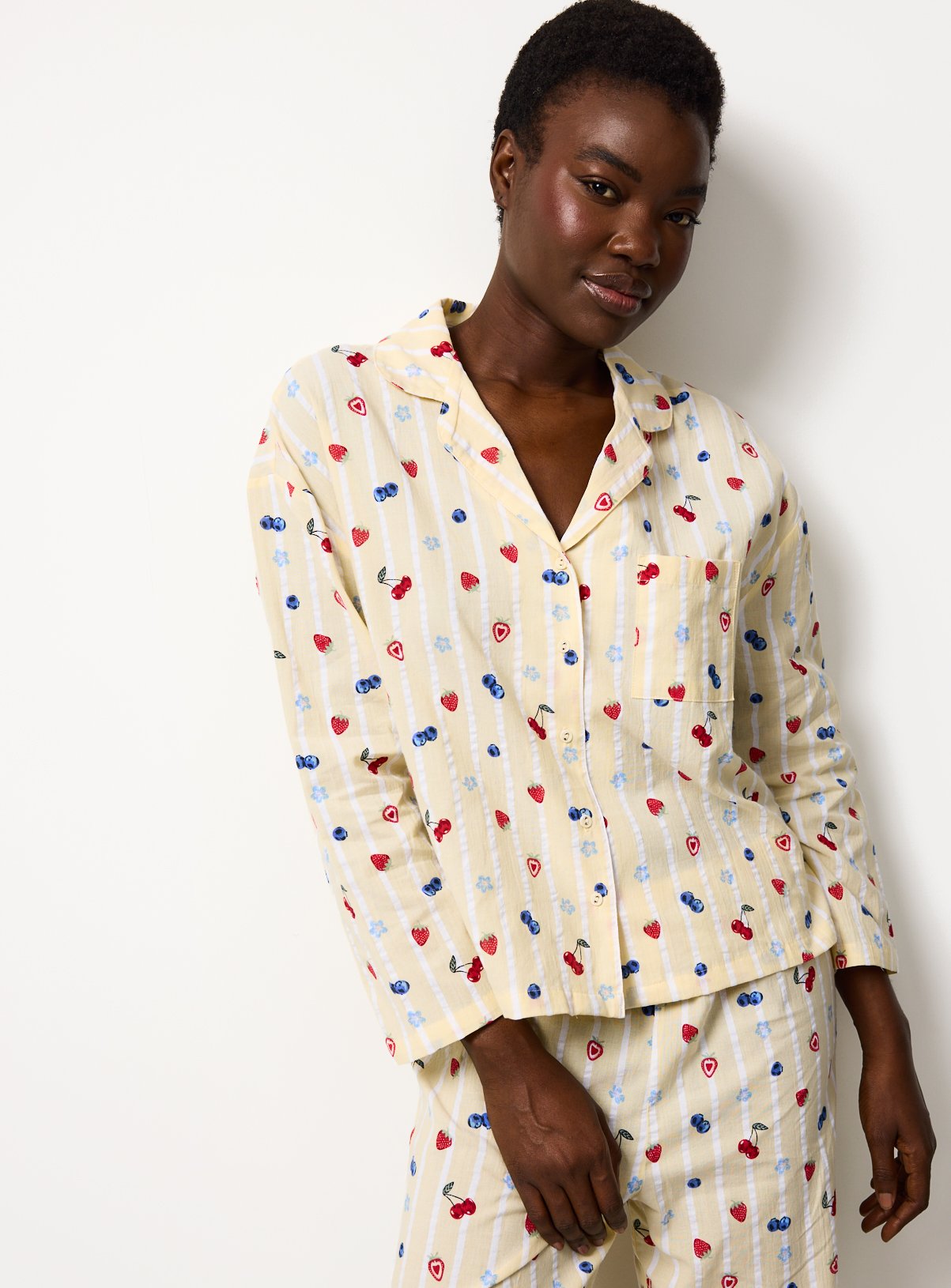 Yellow Striped Fruit Print Traditional Pyjamas