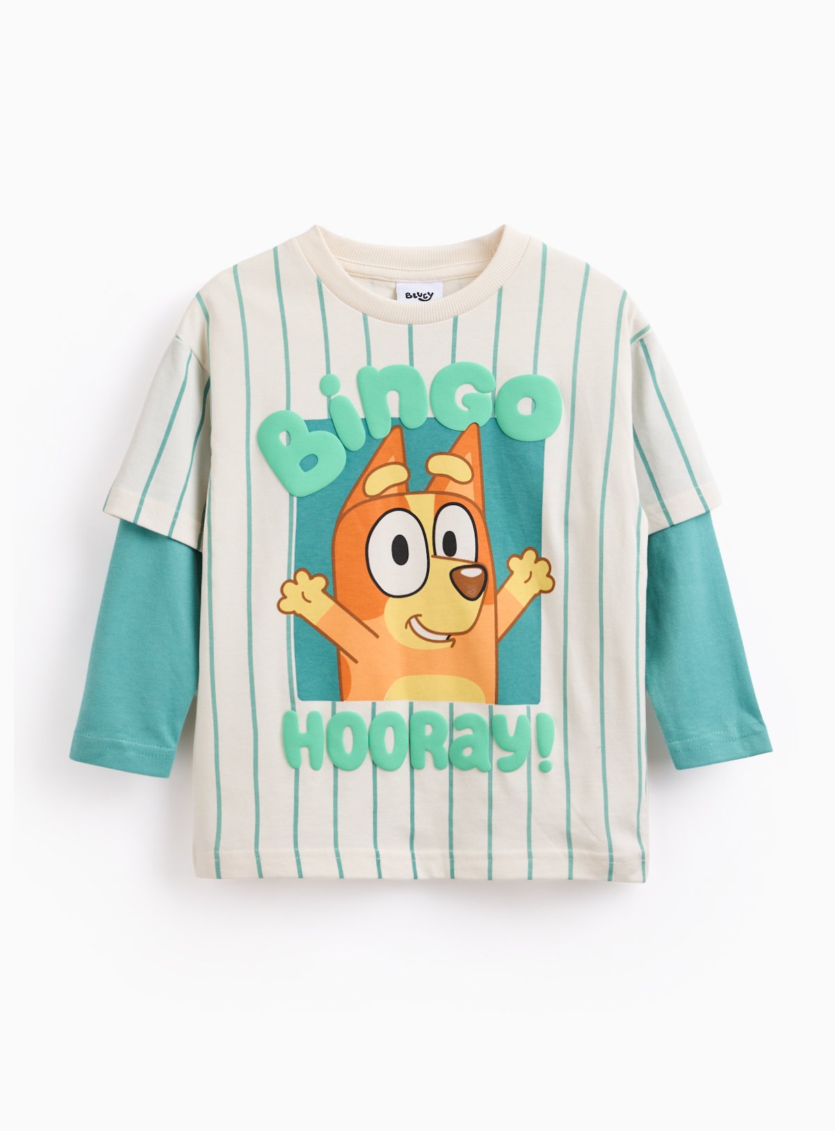 Bluey Character Print Mock Sleeve T-Shirt 