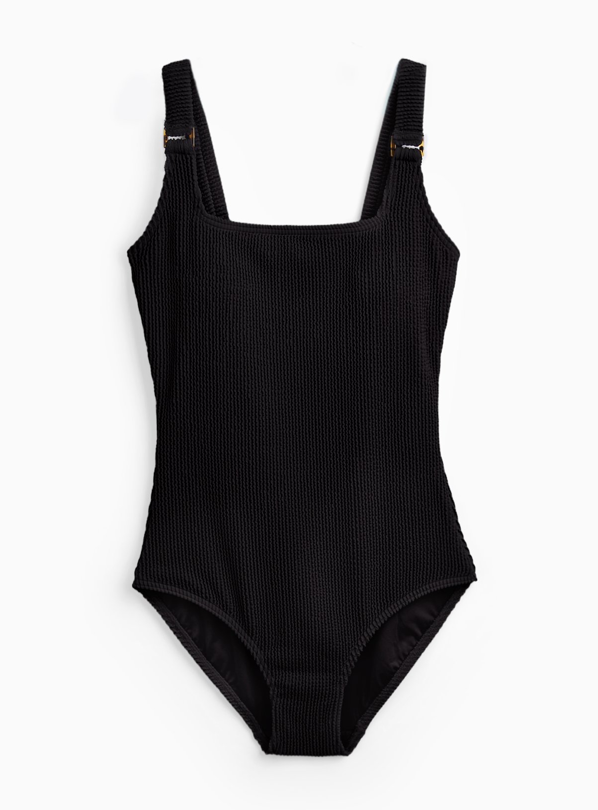 Black Crinkle Square Neck Swimsuit 