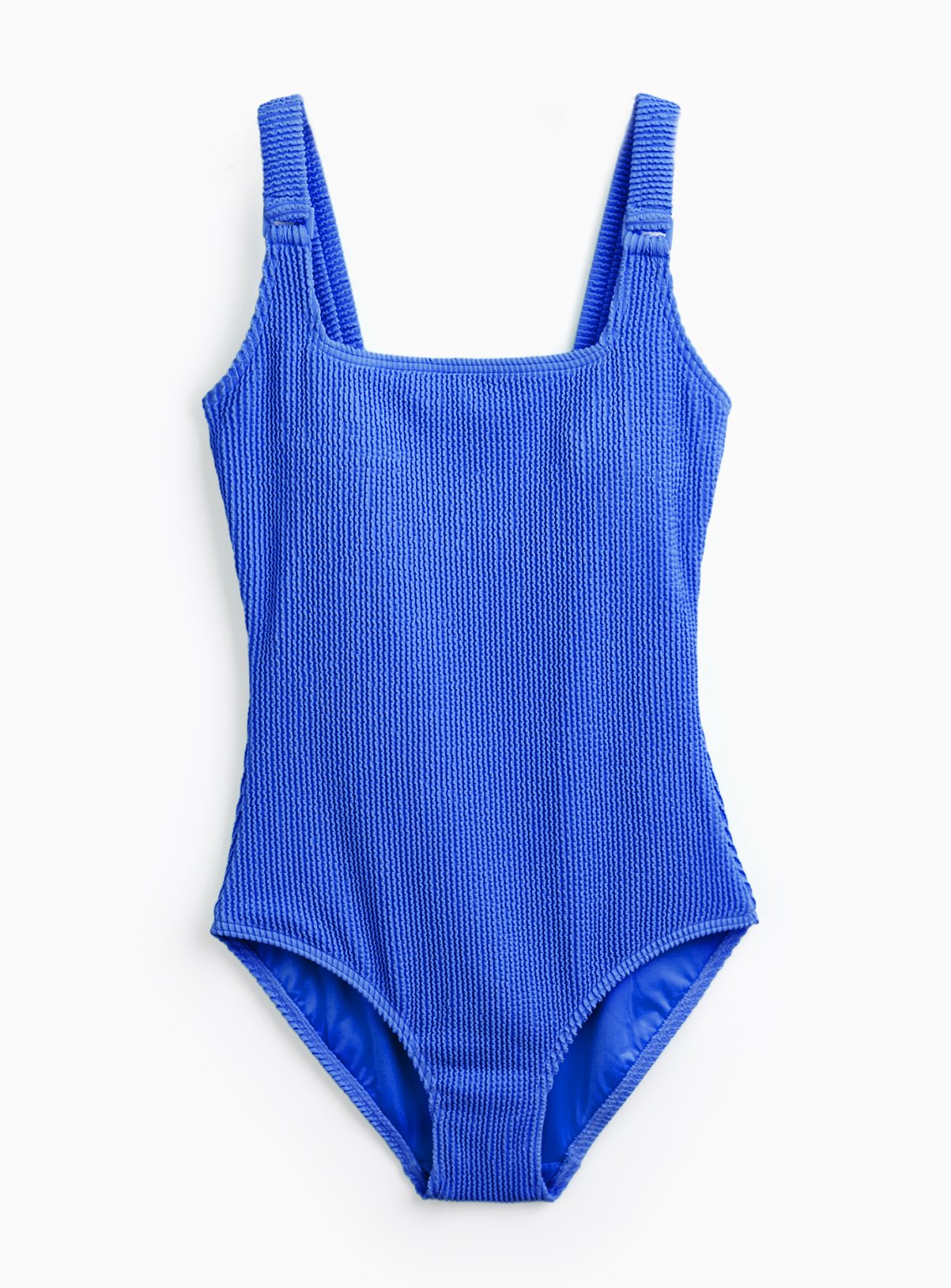 Blue Crinkle Square Neck Swimsuit 