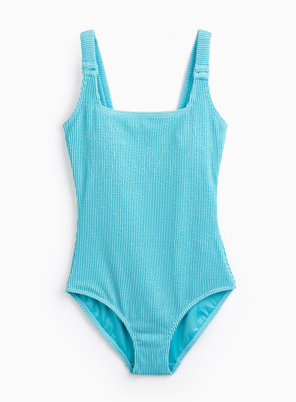Turquoise Crinkle Square Neck Swimsuit  