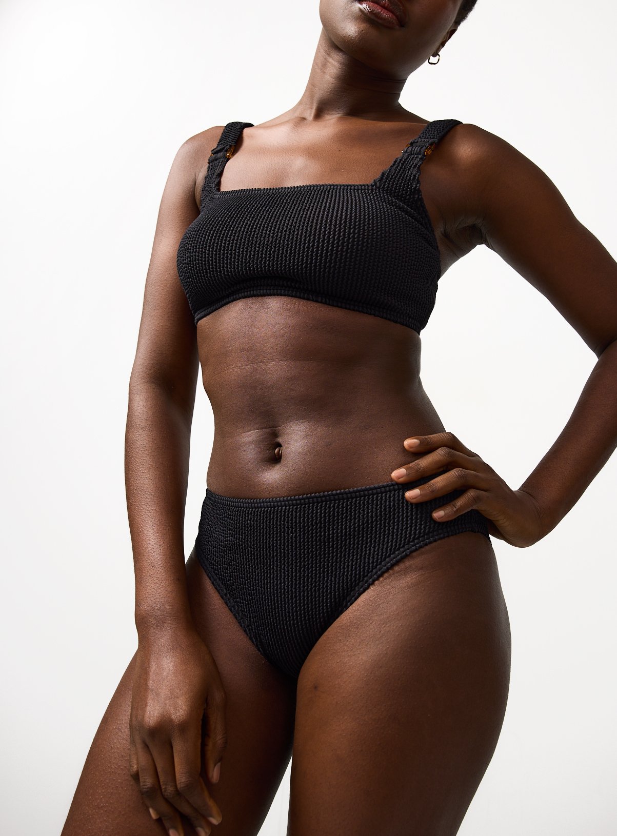 Black Crinkle High Leg Bikini Bottoms 