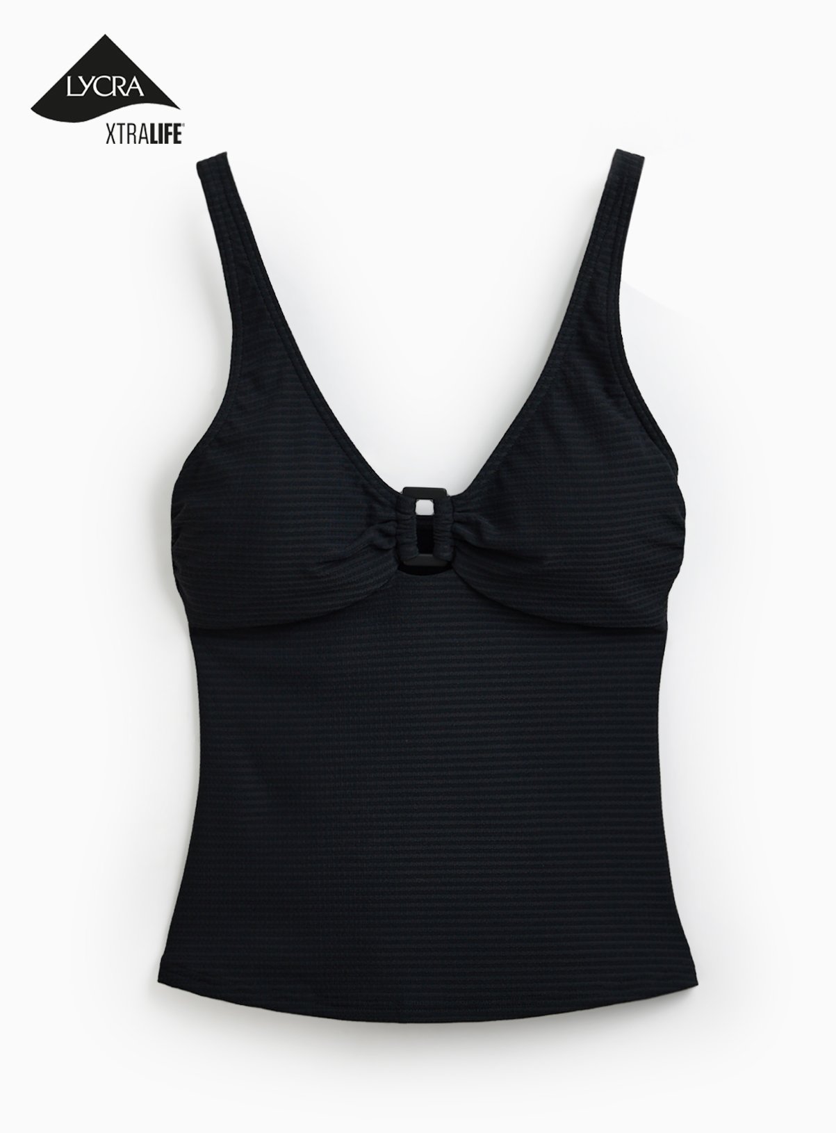 Black Square Ring Textured Tankini Top 