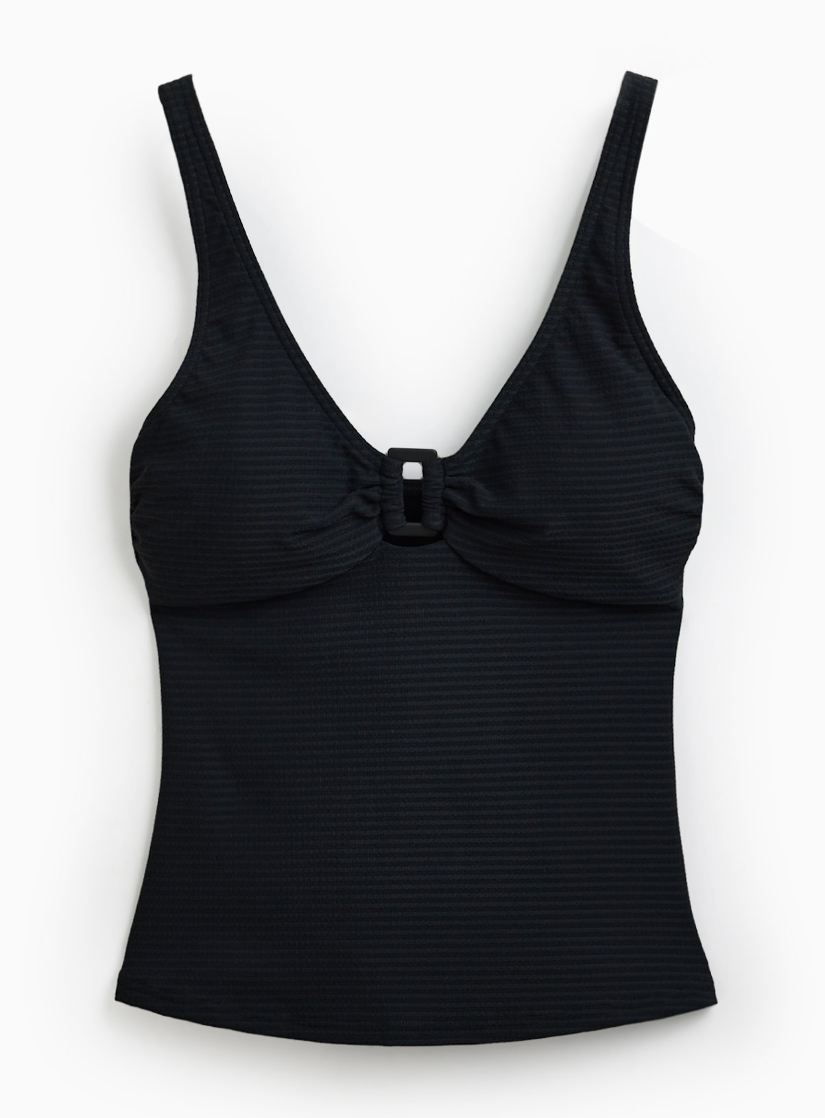 Black Square Ring Textured Tankini Top 