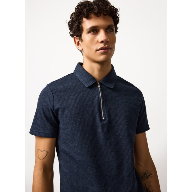 TTTMSW 26SS Zip up knit polo shirt（NAVY） Mens Zip Knit Polo