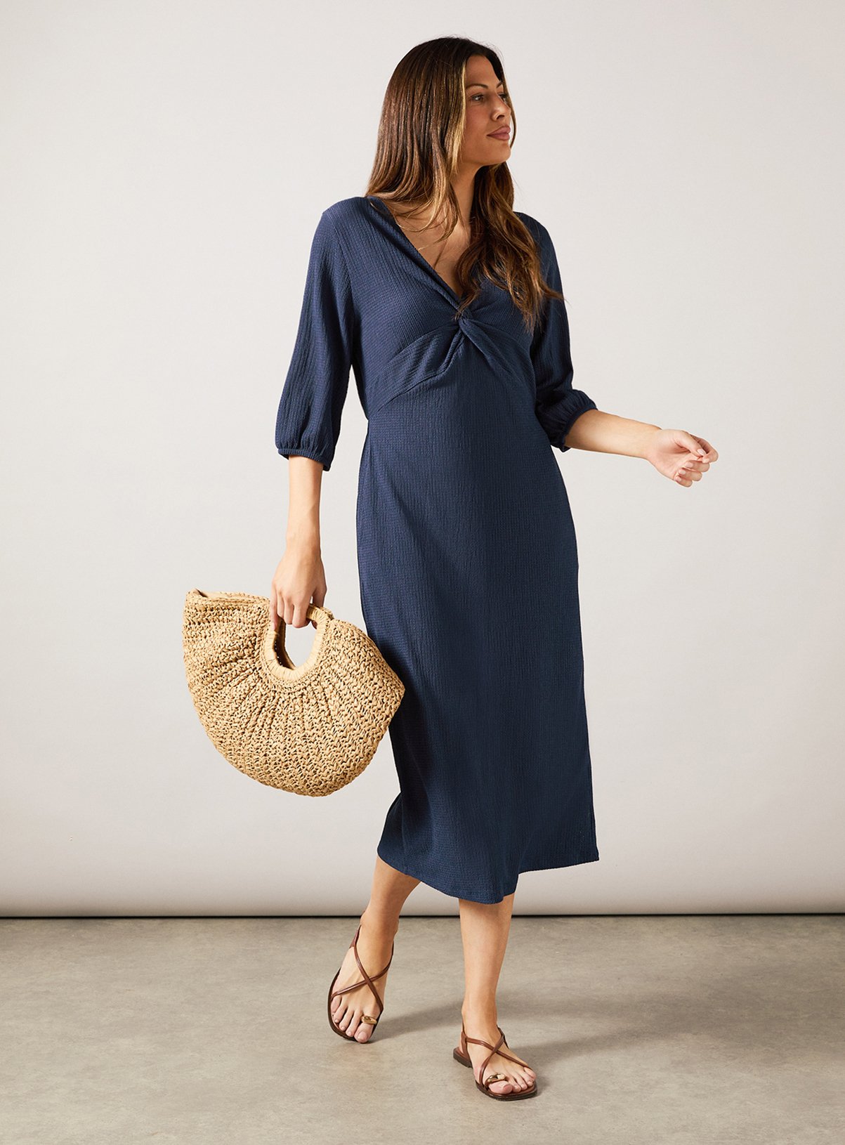 WALLIS Navy Jersey Twist Front Midaxi Dress 