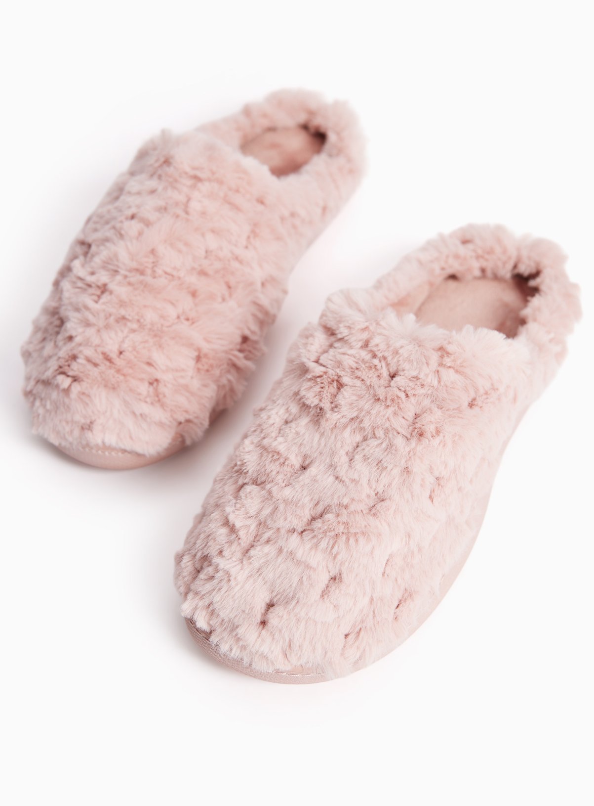 Pink Faux Fur Mule Cupsole Slippers 
