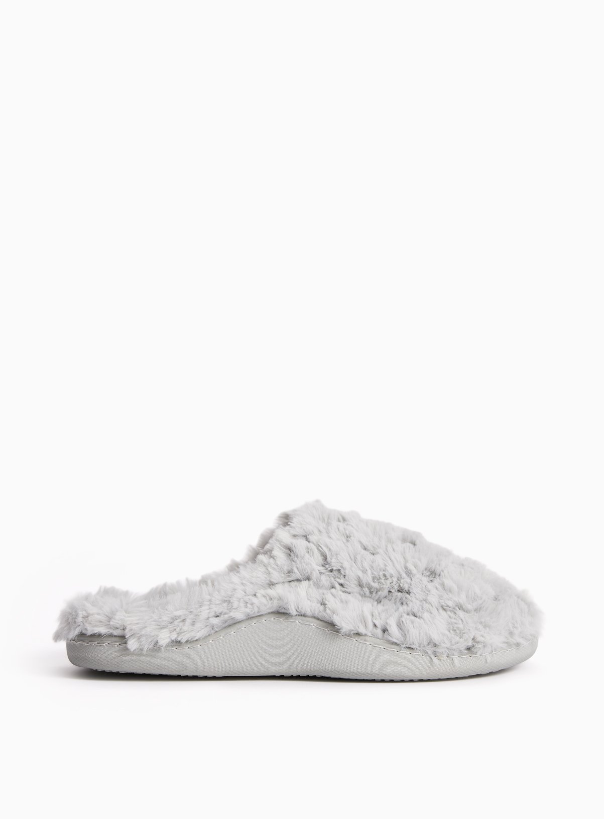 Grey Textured Fur Mule Slippers 