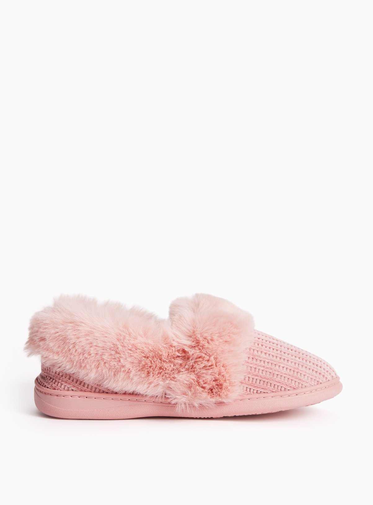 Pink Textured Fur Mule Slippers 
