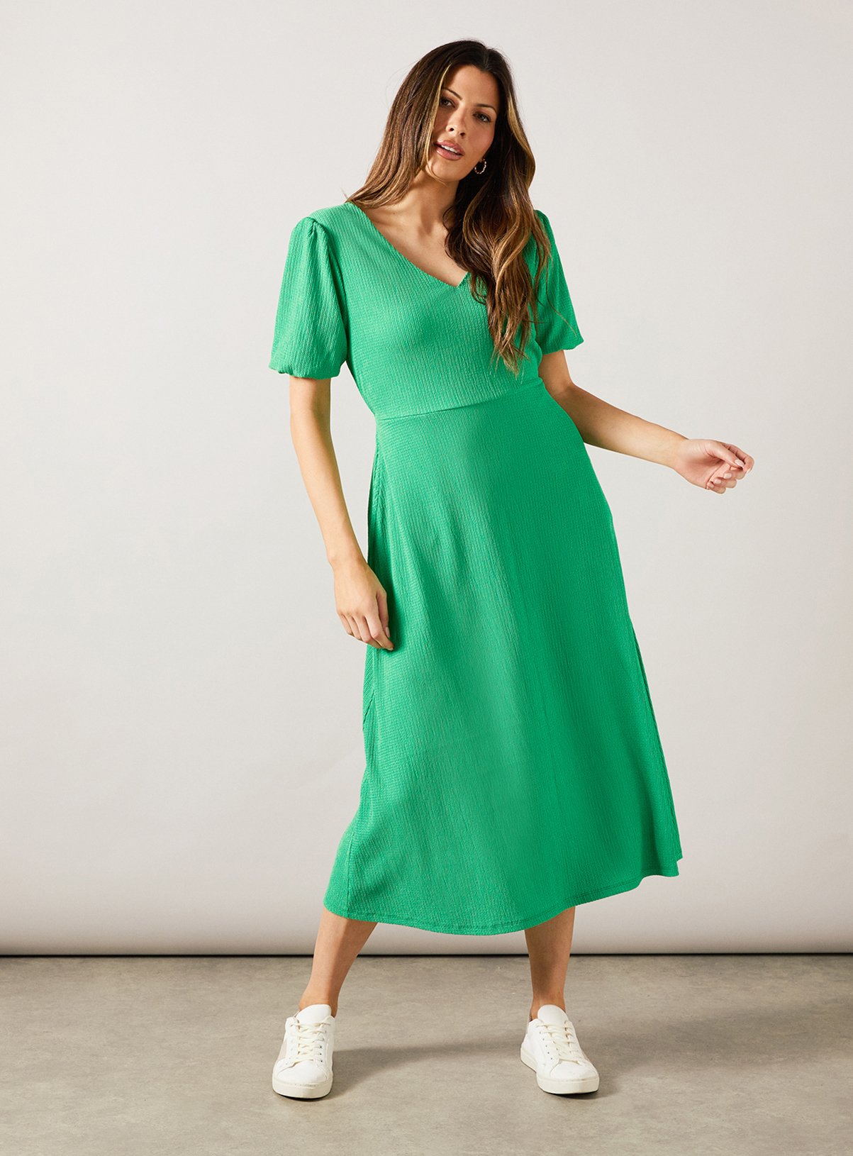 WALLIS Green Jersey V Neck Midi Tea Dress
