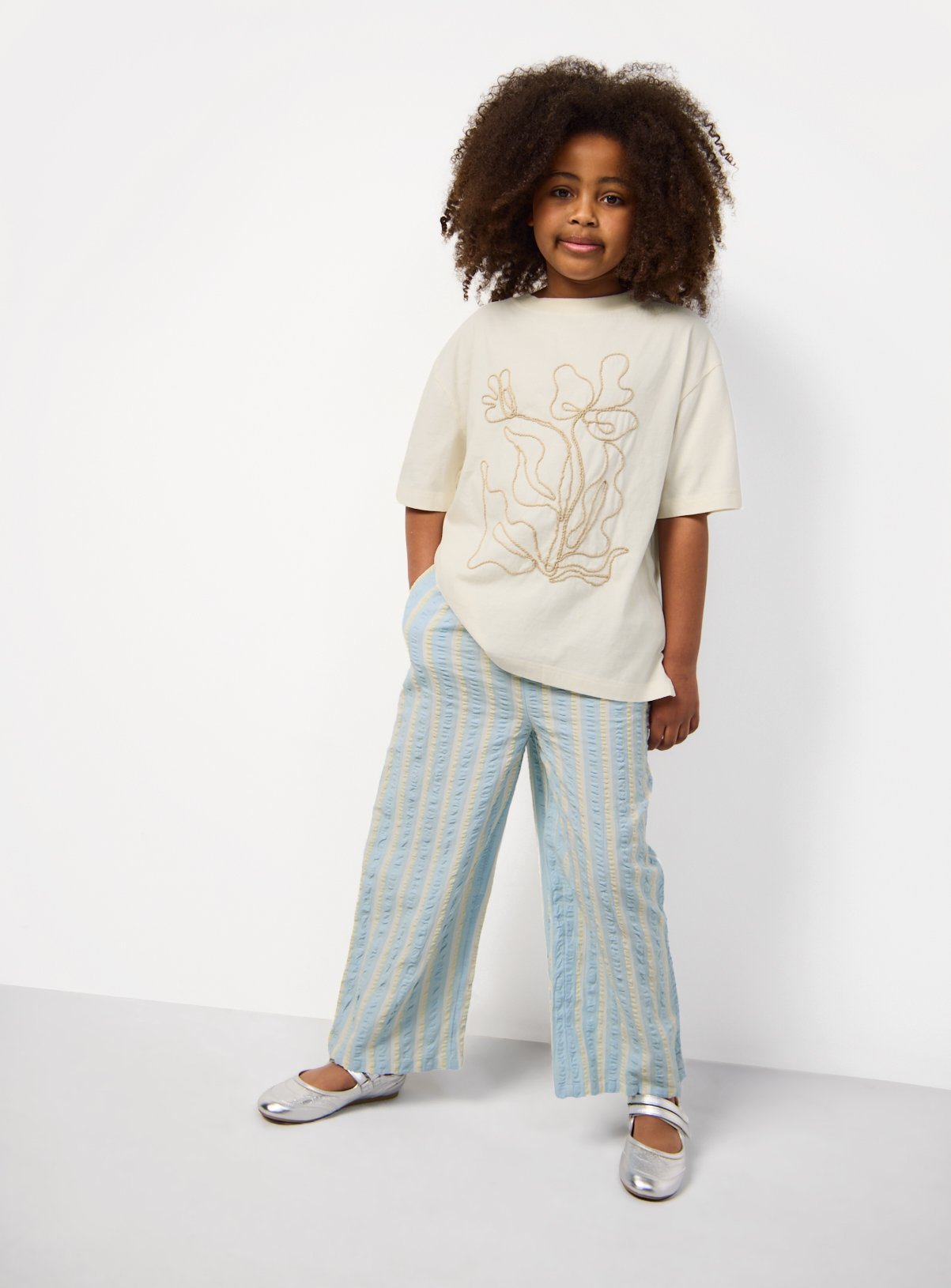 Blue & White Floral Graphic T-Shirt & Trousers Set 14 years