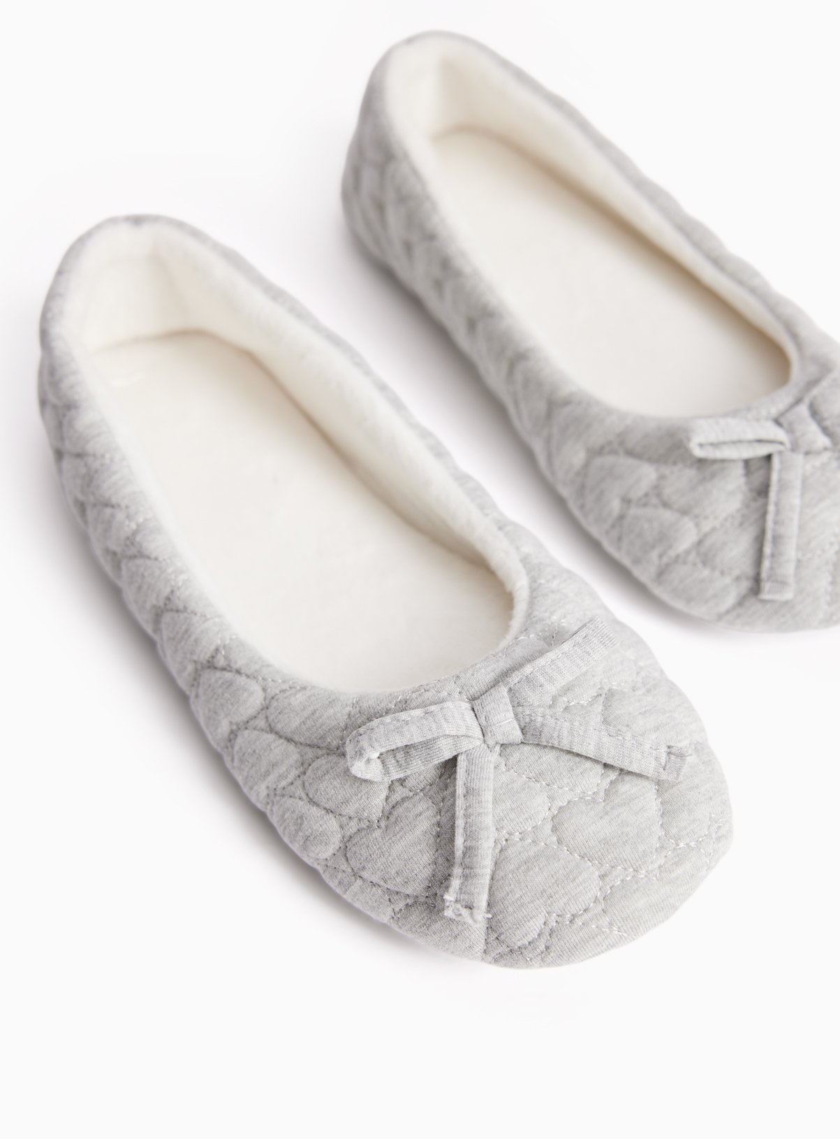 Grey Embossed Heart Ballerina Slippers 