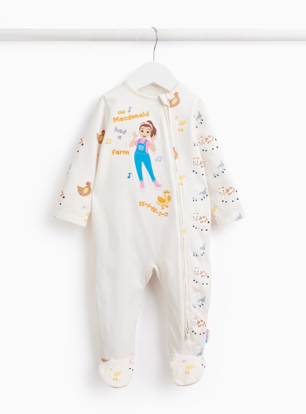 White Old MacDonald Print Sleepsuit 