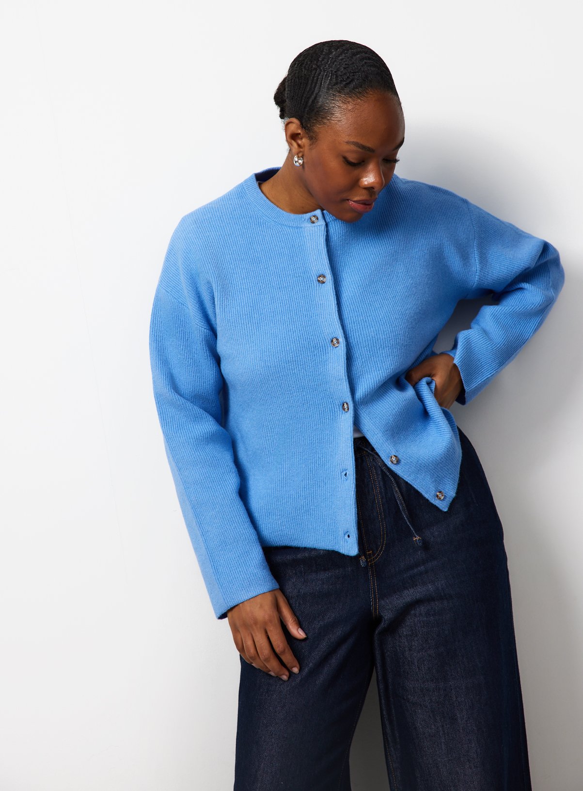 Blue Cosy Yarn Button Up Boxy Cardigan 16