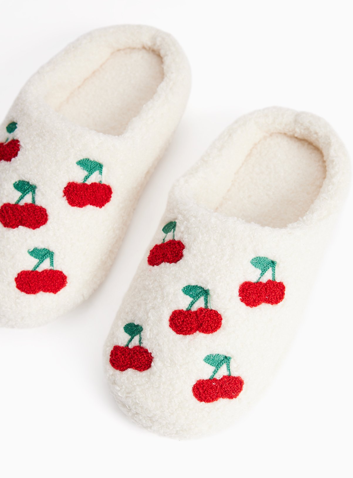 Valentine's Day Cherry Print Fur Mule Slippers 