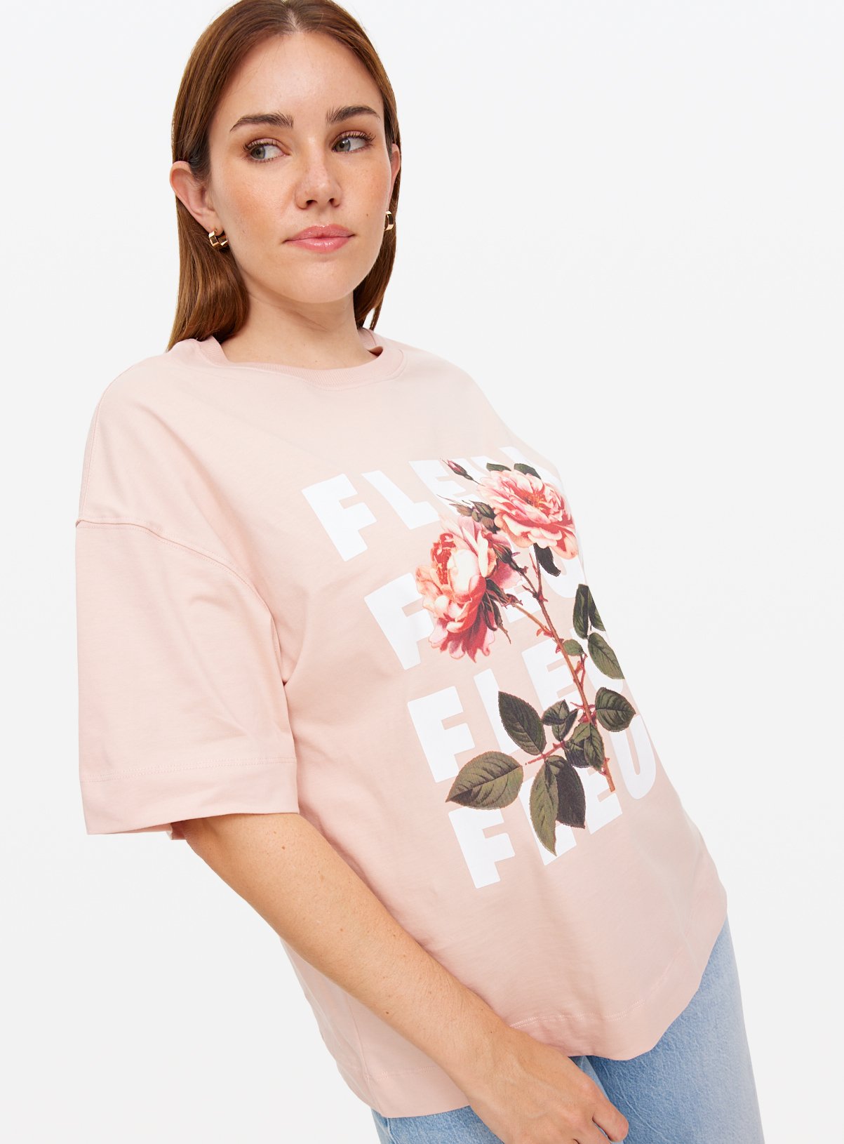 Pink Fleur Graphic Print Oversized T-Shirt L