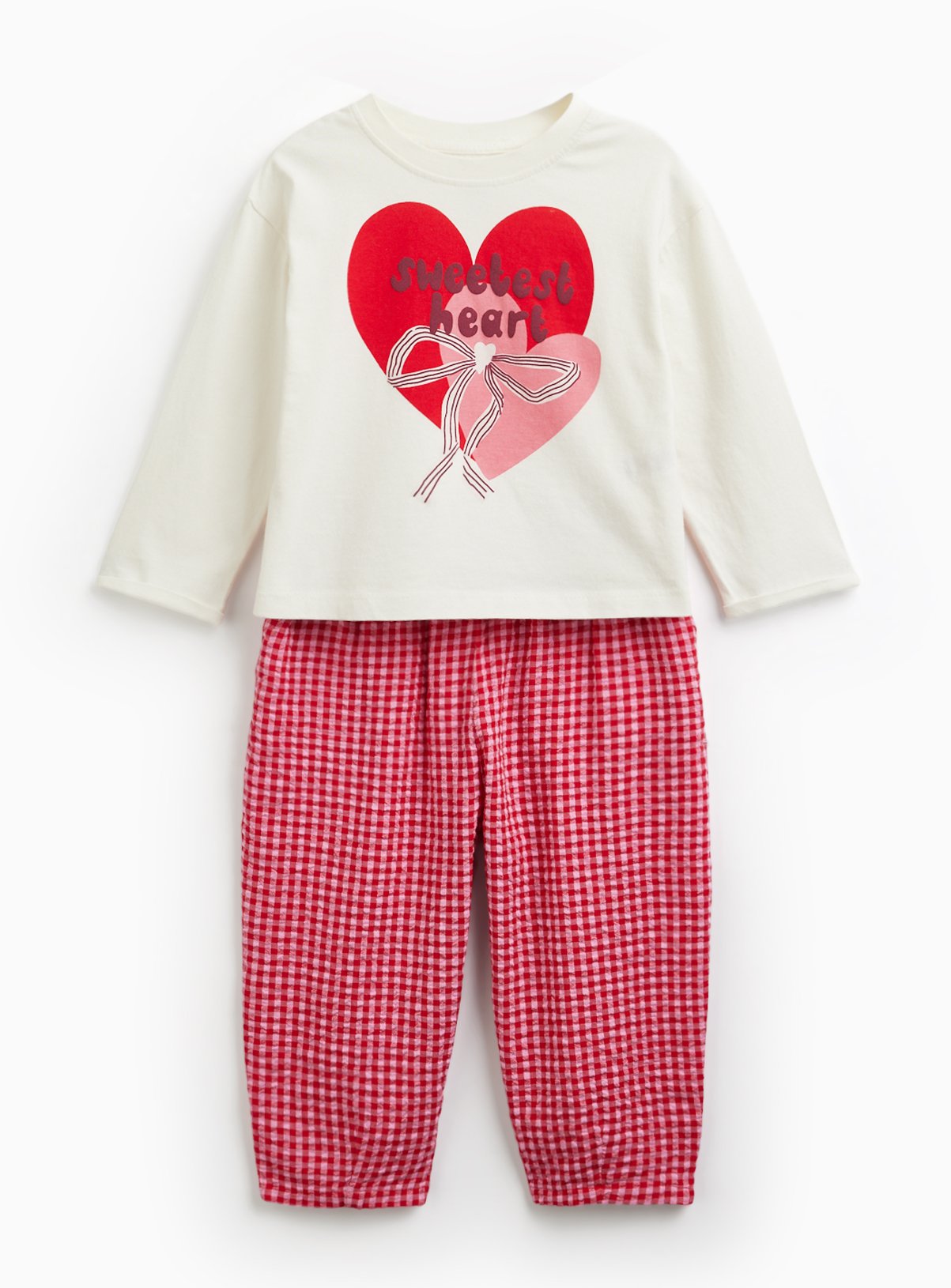 Heart Graphic Woven Top & Barrel Bottoms Set 