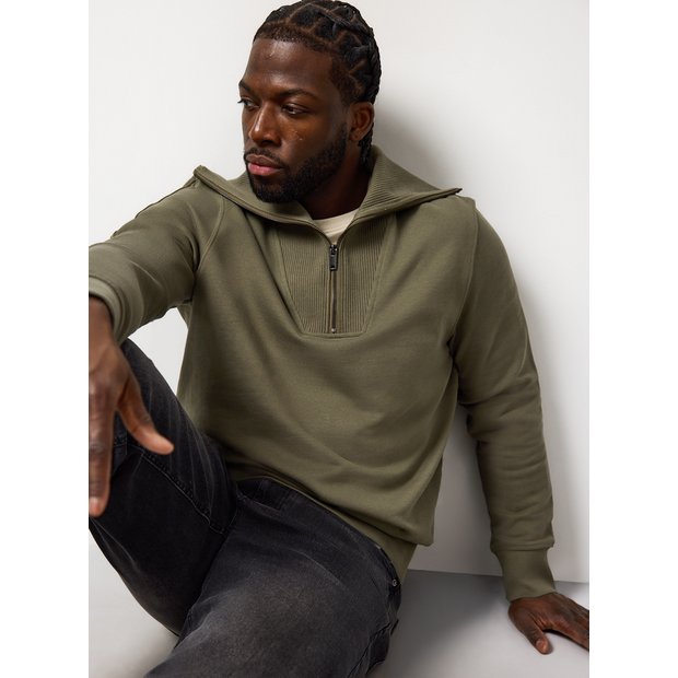 トップス Heavy Weight Wide Pullover Sweat & Pants Buy Khaki V-Insert Half Zip Sweatshirt L | Sweatshirts and hoodies
