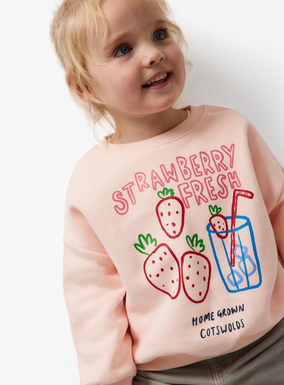Pale Pink Strawberry Milkshake Print Sweatshirt