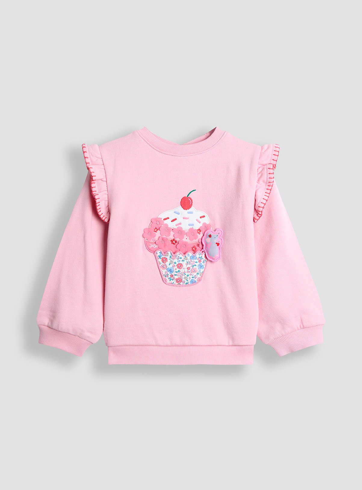 JOJO MAMAN BÉBÉ Cupcake And Mouse Applique Frill Sleeve Sweatshirt