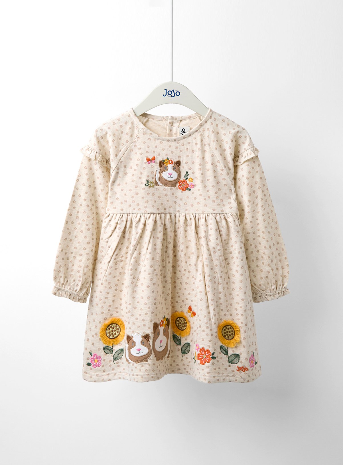 JOJO MAMAN BÉBÉ Guinea Pig Applique Frill Balloon Sleeve Dress 